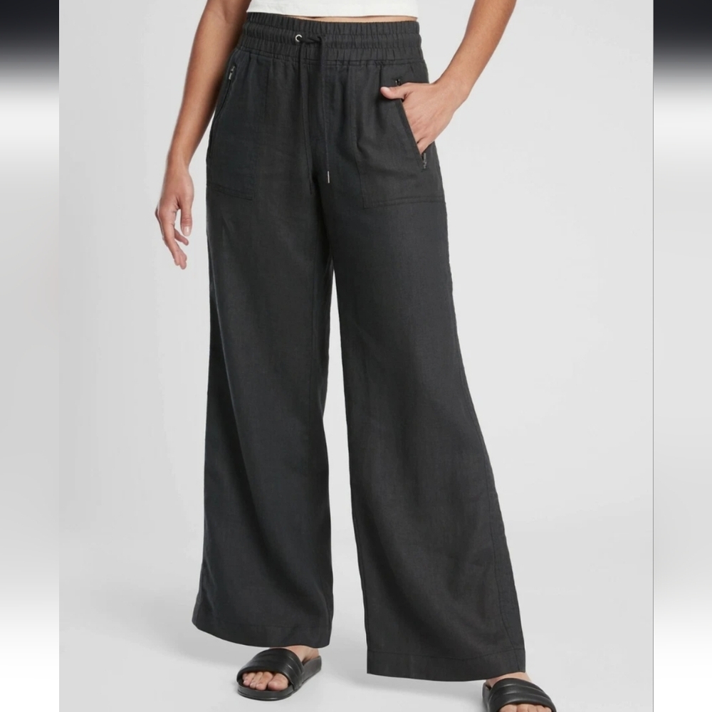 Athleta Cabo Linen Wide Leg Black GUC